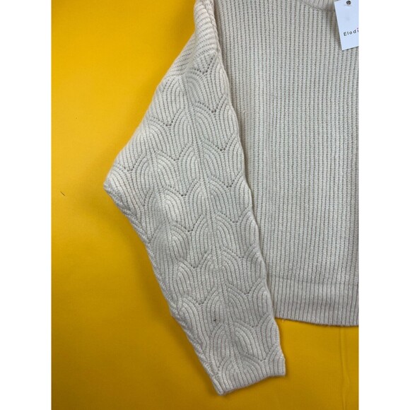 Elodie Sweater Pointelle Sleeve Ivory Womens XL Knit Pullover Crew Neck NWT - Picture 2 of 8